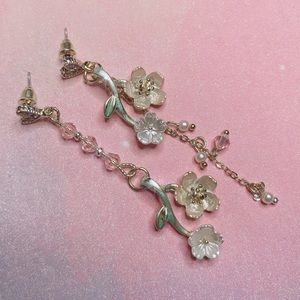 Silver 925 flower drop earrings Sakura cherry assymetric dangle earrings